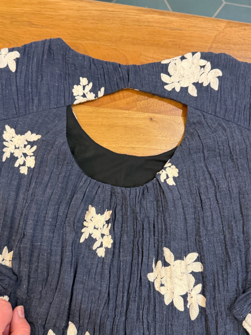 Beige by eci Navy Mini Dress with Cream Floral Embroidery Size Medium - Picture 12 of 12